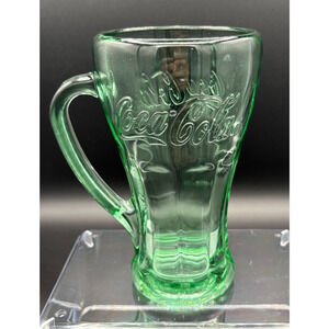 Vintage LIBBEY Coca Cola Coke Logo Heavy Green Glass Mug With Handle 6 1/4" Tall